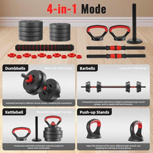 Load image into Gallery viewer, Fitvids 40lbs 4in1 Adjustable Dumbbell Set, Multi-Functional Changeable Dumbbell and Barbell Kettlebell Set
