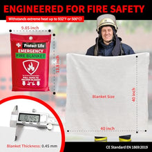 Load image into Gallery viewer, Protect Life Saving Emergency Fire Blankets 1 Pack - 40"x40", Fiberglass Fire Blanket for Home & Kitchen - Fire Suppression or Retardant Tarp - Fire Safety Kit for Car or Camping