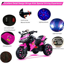 Load image into Gallery viewer, 3-Wheel Ride-On Toy Motorbike with Lighting Wheels, Music Player (Connect with Phone) and Hand Drive (Pink)
