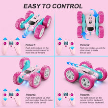 Load image into Gallery viewer, QUNREDA RC Cars, Pink Remote Control Car for Girls, 2.4 GHZ Double Sided RC Stunt Car 360° Rotating Remote Control Crawler