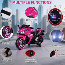 Load image into Gallery viewer, Kids Electric Motorcycle, 12V Electric Motorcycle on Car LED Lights, Music Player & Horn
