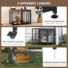 Load image into Gallery viewer, Heavy Duty Dog Crate for Small Dogs, 3 in 1 32.7" Foldable Collapsible Dog Kennel & Playpen with Lockable Wheels & Feeding Bowls, Escape-Proof Metal Dog Cage for Indoor Outdoor Use, Rustic Brown