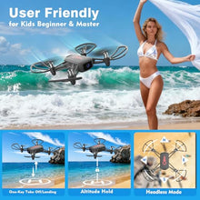 Load image into Gallery viewer, Drone with Camera for Kids 8-12 and Adults 1080P HD Mini FPV Drones with Headless Mode, 360°Flip, One-Key Take Off/Landing, Altitude Hold, Gestures Selfie, Gravity Control, 3 Speed Mode, Drone Gift Toys for Boys, Girls, Beginner Grey