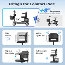 Load image into Gallery viewer, Mobility Scooter for Adults with Spare Battery – 24.8 Miles Total Range, 4-Wheel Foldable Portable Motorized Scooter, 330 lbs Capacity, Dual Baskets, Cup & Phone Holder, Silver