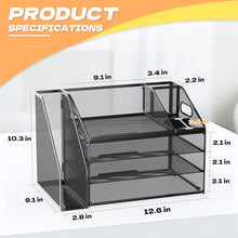 Load image into Gallery viewer, DocNest 4 Tier Paper Letter Tray File Organizer, Mesh Desk File with Handle, Workspace Desk Organizers with Pen Holder, Office Organization Storage Accessories - Black