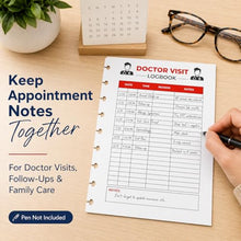 Load image into Gallery viewer, Doctor Visit Logbook Inserts, Classic 9-Disc Mushroom-Punched Refill Pages, 50 Double-Sided Sheets, 7 x 9.25 Inch, 100 GSM White Paper, Medical Appointment Notes for Discbound Planners, Inserts Only