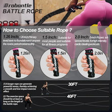 Load image into Gallery viewer, Brobantle Battle Rope 1.26 Inch Diameter,30FT Exercise Workout Ropes for Home Gym Heavy Weighted Training Rope for Working Out