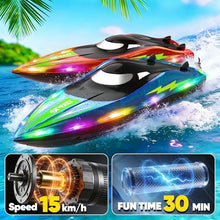 Load image into Gallery viewer, RC Boat with LED Lights - 2Pack 14Inch Remote Control Boat for Kids and Adults, 2.4Ghz Fast RC Boats