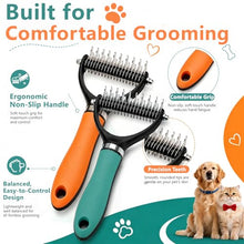 Load image into Gallery viewer, Dog Brush and Cat Deshedding Rake, Pet Grooming Tool for Shedding with Rounded Stainless Steel Teeth, Comfortable Grip for Long or Thick Coats (Orange+Green)