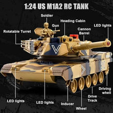 Load image into Gallery viewer, 1/24 RC Tank, US M1A2 Army Toys with Sound Effects, Lights and Smoke, 2.4GHz Remote Control Tank