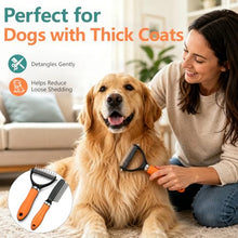 Load image into Gallery viewer, Dog Brush and Cat Deshedding Rake, Pet Grooming Tool for Shedding with Rounded Stainless Steel Teeth, Comfortable Grip for Long or Thick Coats (Orange with Comb)
