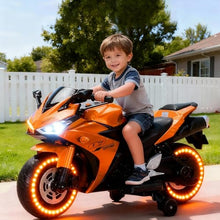 Load image into Gallery viewer, 12V Electric Ride On Motorcycle for Kids, Training Wheels, Full Hand Drive Motorbike Toy, Perfect for Boys and Girls (3-8 Yrs) (Orange)
