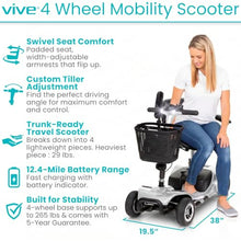 Load image into Gallery viewer, Vive 4 Wheel Mobility Scooter - Electric Powered Wheelchair Device - Compact Heavy Duty Mobile for Travel, Adults, Elderly - Long Range Power Extended Battery with Charger & Basket