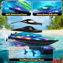 Load image into Gallery viewer, RC Boat with LED Lights - 2Pack 14Inch Remote Control Boat for Kids and Adults, 2.4Ghz Fast RC Boats