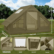 Load image into Gallery viewer, Inflatable Tents for Camping, 4-6 Person Easy Blow Up Tent with Hand Pump,4 Seasons Waterproof Air Inflatable Camping Tent,Hot Tent with Skylight and Stove Jack for Family Camping,Green