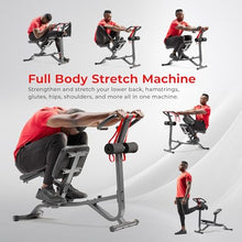 Load image into Gallery viewer, Sunny Health & Fitness Full Body Stretch Machine, Versatile Padded Trainer Back Stretcher, Stretching Equipment with Pivoting Seat, Self-Leveling Pedals, and Multi-Use Handlebar - SF-BH621002