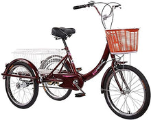 Load image into Gallery viewer, Adult Tricycle - 3 Wheel Bikes for Adults Shopping Safe Adult Tricycle 20inch Single Speed 3 Wheels Bik, Wine Red