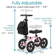 Load image into Gallery viewer, Vive Mobility All Terrain Knee Scooter Walker for Foot Injuries - Adult Broken Leg Crutch Cart Roller for Surgery, Broken Foot, Ankle Injury - Kneeling Rolling Steerable Seated Wheel Scooter Aid