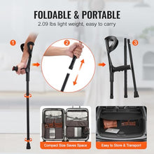 Load image into Gallery viewer, VEVOR Forearm Crutches for Adults, Folding Walking Forearm Crutches with 10-Level Adjustable Height, 1 Pair 350LBS