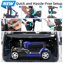 Load image into Gallery viewer, 45 Miles 4 Wheels Mobility Scooter for Seniors/Adults Up to 300LBS,350W Electric Wheelchair Detachable Lithium Battery,Dual Baskets,Rotating Seat,with Taillight, USB Charging, Blue