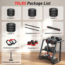 Load image into Gallery viewer, FITPLAM Adjustable dumbbell set,20/35/45/55/70/90lbs Free Weights set with upgraded nut, 5 in 1 Weight Set 70lb