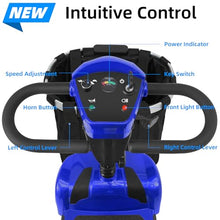 Load image into Gallery viewer, 20 Miles 4 Wheels Mobility Scooter for Seniors/Adults Up to 300LBS,350W Electric Wheelchair Detachable Lithium Battery,Dual Baskets,Rotating Seat,with Taillight, USB Charging, Blue 18AH