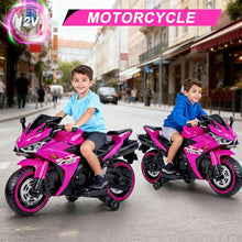 Load image into Gallery viewer, 12V Electric Ride On Motorcycle for Kids, Training Wheels, Full Hand Drive Motorbike Toy, Perfect for Boys and Girls (3-8 Yrs) (Pink)