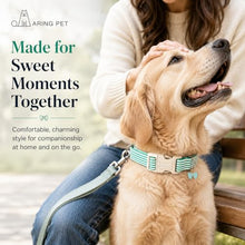 Load image into Gallery viewer, ARING PET Stripe Dog Collar, Cute Spring Summer Teal Stripe Pet Collars with Bow Charm for Puppy Small Medium Large Boy Girl Dogs, for Daily Outdoor Walking Beach Stroll-L