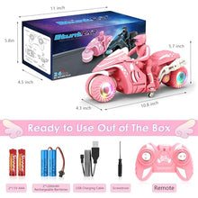 Load image into Gallery viewer, RC Motorcycle Toy with RGB Wheels Light, 360° Rotation High Speed Remote Control Dirt Bike with Rider