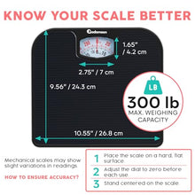 Load image into Gallery viewer, Adamson A21 Analog Scales for Body Weight - Up to 300 LB - New - Anti-Skid Rubber Surface - Large Numbers - Analog Bathroom Scale - Affordable - Durable with 20-Year Assurance - Full Black