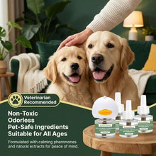 Load image into Gallery viewer, 4-Pack Dog Calming Diffuser Kit (1 Diffuser + 3 Refills), Plug-in Pheromone Calming Diffuser for Dog, 90-Day Supply, Covers 700 sq ft, Safe & Odorless Stress Relief Solution, Promotes Relaxed Behavior
