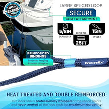 Load image into Gallery viewer, Premium Nylon Boat Dock Lines & Ropes for Docking 5/8'' x 25' | Double Braided Marine Rope & Mooring Line| Boat Ropes for Docking with Loop | UV & Saltwater Resistant Dock Ropes for Boats & Pontoons