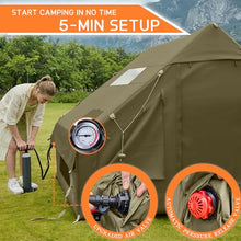 Load image into Gallery viewer, Inflatable Tents for Camping, 4-6 Person Easy Blow Up Tent with Hand Pump,4 Seasons Waterproof Air Inflatable Camping Tent,Hot Tent with Skylight and Stove Jack for Family Camping,Green