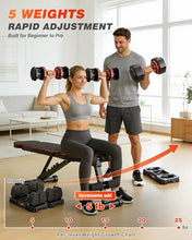 Load image into Gallery viewer, Rendpas Adjustable Dumbbells Set of 2, 5 in 1 Free Select Weight Dumbbell Set with Anti-Slip Texture Handle, Weight Set for Home & Gym, Suit Both Men and Women, Red, 25 Lb, 2 Pcs