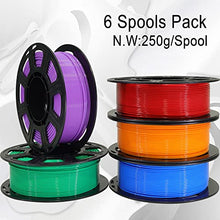 Load image into Gallery viewer, DO3D 1.75mm 5 Spools 5 Popular Colors PLA 3D Printer Filament in 1 Bundle, Red/Purple/Green/Blue/Orange, Each Spool 0.25kg, Total 1.25kg PLA 3D Printing Material, 250g x 5 Spools