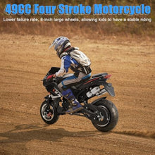 Load image into Gallery viewer, 49cc 4-Stroke Pocket Rocket Motorcycle, Gas Motocross Kids Dirt Bike 8 Inch Wheels Mini Motorcycle, Gas Pocket Motorbike, Black