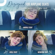 Load image into Gallery viewer, BCOZZY Travel Neck Pillow for Airplane– Patented Double Support for Head, Neck, and Chin. Best for Long Flights, Plane Sleeping, and Car Rides. Adjustable Size. Fully Washable. Carry Bag. Large, Black