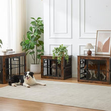 Load image into Gallery viewer, 38 Inch Heavy Duty Dog Crate Furniture for Medium Dogs, Decorative Pet House End Table with 3 Doors & Adjustable Bowls, Wooden Cage Kennel Furniture Indoor, Rustic Brown