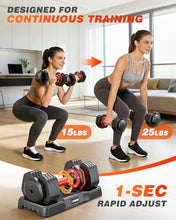 Load image into Gallery viewer, Rendpas Adjustable Dumbbells Set of 2, 5 in 1 Free Select Weight Dumbbell Set with Anti-Slip Texture Handle, Weight Set for Home & Gym, Suit Both Men and Women, Red, 25 Lb, 2 Pcs