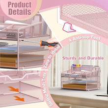 Load image into Gallery viewer, Docnest 3 Tier Mesh Desk Organizer for Paper Office Supplies – Multi-Functional Letter Tray with 5 Adjustable Compartments, 3 Pen Holders, Desktop Storage for Files, Mail, Stationery – Pink