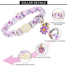 Load image into Gallery viewer, ARING PET 2 Pack Cat Collars with Bell, Cute Soft Cotton Kitten Kitty Breakaway Spring Summer Cat Collars for Boy Girl Cats-Pink & Purple Floral