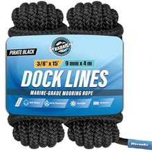 Load image into Gallery viewer, Premium Nylon Boat Dock Lines & Ropes for Docking 3/8'' x 15' | Double Braided Marine Rope & Mooring Line| Boat Ropes for Docking with Loop | UV & Saltwater Resistant Dock Ropes for Boats & Pontoons