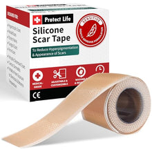 Load image into Gallery viewer, Protect Life Silicone Scar Sheets 1.6" x 118" Roll-3M - Medical Grade Scar Tape for Keloid Bump Removal - Reusable Silicone Tape Scar Removal Strips, Patches for Surgical Scars, C Section