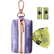 Load image into Gallery viewer, ARING PET Dog Waste Bag Dispenser, Velvet Doggy Poop Bags Holders Attach to Any Leashes, Purple Portable Washable Pet Waste Pouch Dispenser with Metal Zipper