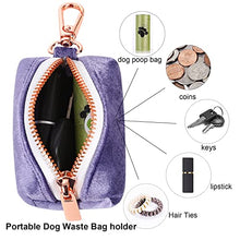 Load image into Gallery viewer, ARING PET Dog Waste Bag Dispenser, Velvet Doggy Poop Bags Holders Attach to Any Leashes, Purple Portable Washable Pet Waste Pouch Dispenser with Metal Zipper