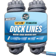 Load image into Gallery viewer, Premium Nylon Boat Dock Lines & Ropes for Docking 1/2'' x 20' | Double Braided Marine Rope & Mooring Line| Boat Ropes for Docking with Loop | UV & Saltwater Resistant Dock Ropes for Boats & Pontoons