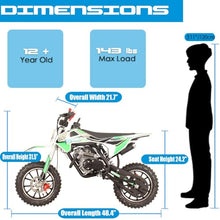 Load image into Gallery viewer, 50cc Dirt Bike, Gas Powered 4-Stroke Mini Motocross Motorcycle, Dirt Bike for 8-14, Off-Road Pull Start Pit Bike (Green)