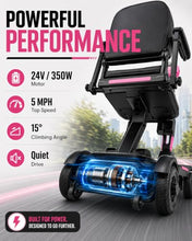 Load image into Gallery viewer, Ecomobi Light Weight Mobility Scooter for Seniors & Adults, 12–30 Mile Range, Foldable Airline Approved Portable 4 Wheel Motorized Scooter with Removable Lithium Battery, 300 lb Capacity, MS02F Pink