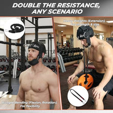 Load image into Gallery viewer, Lights Mountain Adjustable Neck Harness for Weight Training with 6 D-Rings, Includes Skull Cap, Resistance Band & Loading Strap - Adjustable Head Harness for Neck Strengthening & Resistance Workout