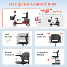 Load image into Gallery viewer, Mobility Scooter for Adults with Spare Battery – 24.8 Miles Total Range, 4-Wheel Foldable Portable Motorized Scooter, 330 lbs Capacity, Dual Baskets, Cup & Phone Holder, Red